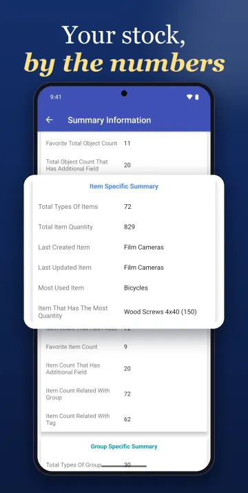 Smart Inventory summary screen showing total counts for items, groups and tags.