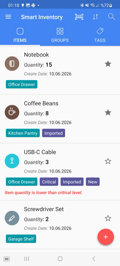 Smart Inventory app screen