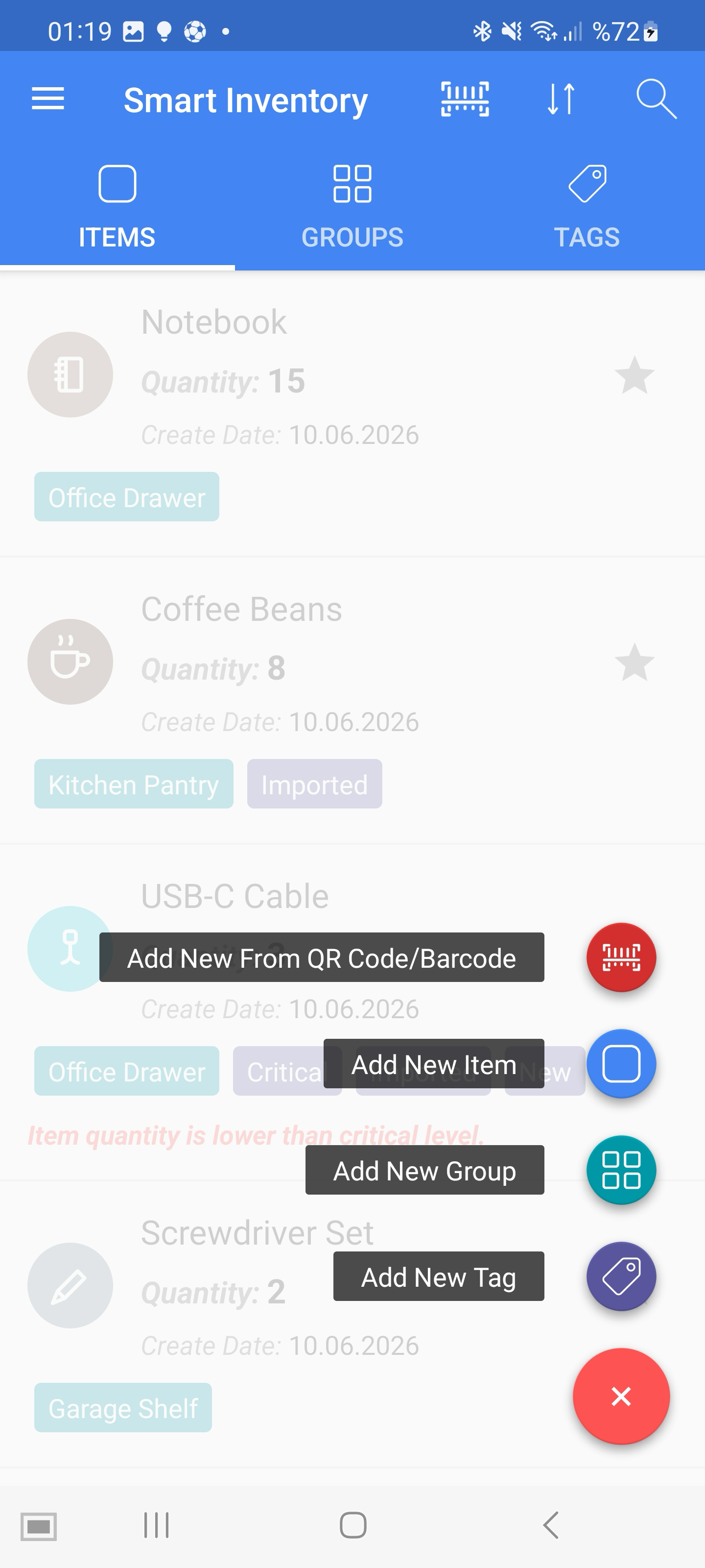 Smart Inventory features screen