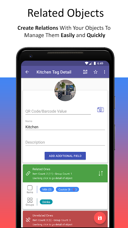 Smart Inventory app screen showing related objects